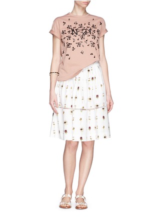 Figure View - Click To Enlarge - NO.21 - Carnation print pleat flare skirt