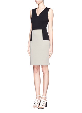 Front View - Click To Enlarge - ST. JOHN - Milano knit colour block sleeveless V-neck wool-blend dress
