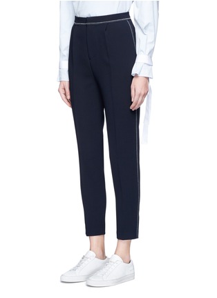 Front View - Click To Enlarge - COMME MOI - Zigzag topstitch textured crepe pants