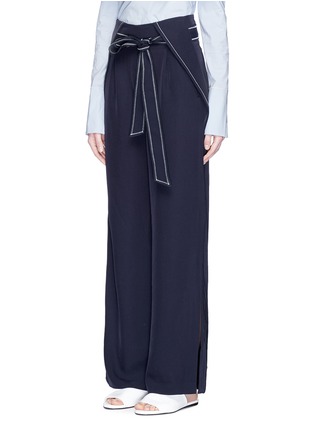 Front View - Click To Enlarge - COMME MOI - Split cuff belted twill wide leg pants