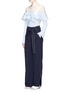 Figure View - Click To Enlarge - COMME MOI - Split cuff belted twill wide leg pants