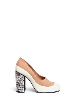 Main View - Click To Enlarge - MARNI - Embellished heel suede and leather pumps
