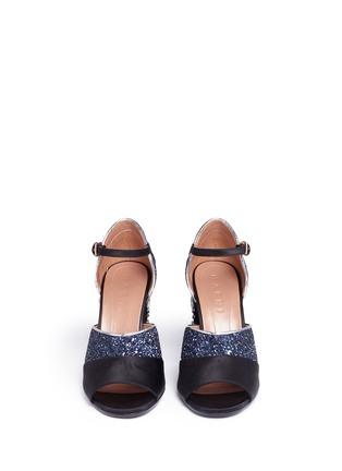 Front View - Click To Enlarge - MARNI - Jewelled heel satin coarse glitter sandals