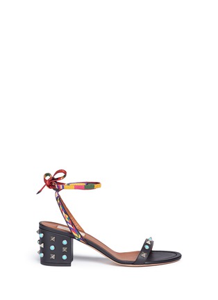 Main View - Click To Enlarge - VALENTINO GARAVANI - 'Rockstud Rolling' native ankle tie sandals