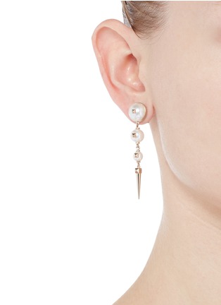 Figure View - Click To Enlarge - VALENTINO GARAVANI - 'Rockstud' glass pearl spike drop earrings