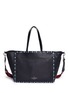 Detail View - Click To Enlarge - VALENTINO GARAVANI - 'Guitar Rolling Rockstud' medium beaded patch leather tote