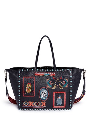 Main View - Click To Enlarge - VALENTINO GARAVANI - 'Guitar Rolling Rockstud' medium beaded patch leather tote