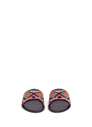 Front View - Click To Enlarge - VALENTINO GARAVANI - 'Native Couture' beaded suede slide sandals