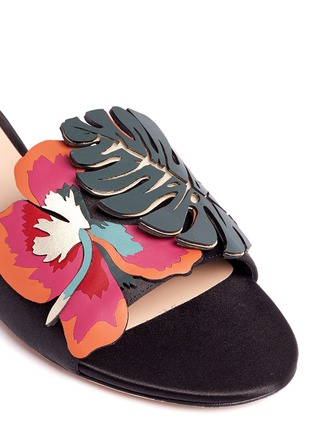 Detail View - Click To Enlarge - VALENTINO GARAVANI - Lasercut leaf appliqué satin slide sandals