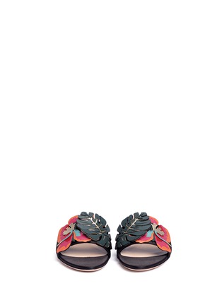 Front View - Click To Enlarge - VALENTINO GARAVANI - Lasercut leaf appliqué satin slide sandals