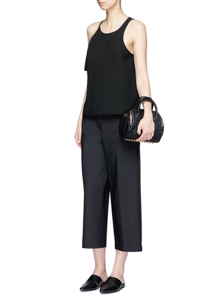 Figure View - Click To Enlarge - T BY ALEXANDER WANG - Asymmetric cold shoulder eyelet crepe top