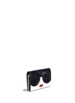 Detail View - Click To Enlarge - ALICE & OLIVIA - 'Stace Face' glitter leather crossbody wallet
