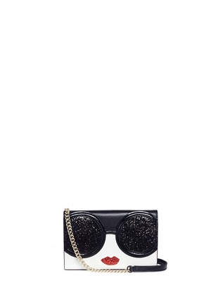 Main View - Click To Enlarge - ALICE & OLIVIA - 'Stace Face' glitter leather crossbody wallet