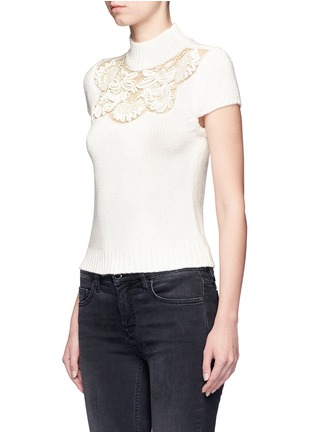 Front View - Click To Enlarge - ALICE & OLIVIA - 'Carla' embellished mesh yoke wool blend sweater