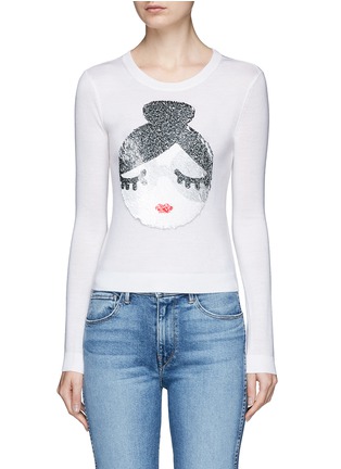Main View - Click To Enlarge - ALICE & OLIVIA - 'Peekaboo' sequin Stace face wool sweater