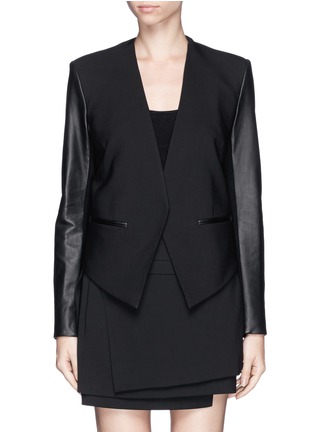 Main View - Click To Enlarge - HELMUT LANG - Leather sleeve cropped back tuxedo jacket