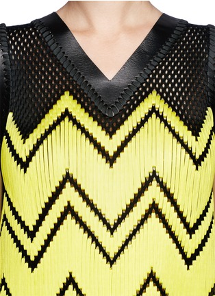 Detail View - Click To Enlarge - ALEXANDER WANG - Lamb leather trim chevron embroidery dress