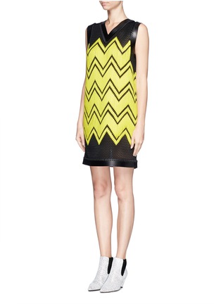 Figure View - Click To Enlarge - ALEXANDER WANG - Lamb leather trim chevron embroidery dress