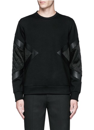 Main View - Click To Enlarge - NEIL BARRETT - Quilted satin and leather panelled sweatshirt