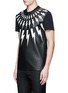 Front View - Click To Enlarge - NEIL BARRETT - Thunderbolt print faux leather front T-shirt
