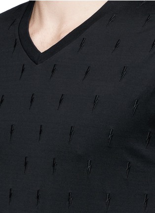Detail View - Click To Enlarge - NEIL BARRETT - Thunderbolt embroidery V-neck T-shirt