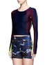 Front View - Click To Enlarge - LAAIN - Arrow colourblock thumbhole sleeve cropped top