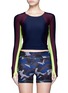 Main View - Click To Enlarge - LAAIN - Arrow colourblock thumbhole sleeve cropped top