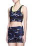 Front View - Click To Enlarge - LAAIN - Camouflage print neon double layer cropped top