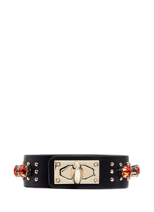 Main View - Click To Enlarge - GIVENCHY - Shark tooth strass stud leather bracelet
