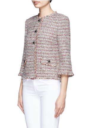 Front View - Click To Enlarge - ST. JOHN - Crystal embellished floral button tweed jacket