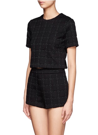 Front View - Click To Enlarge - T BY ALEXANDER WANG - Grid jacquard bonded neoprene cropped top