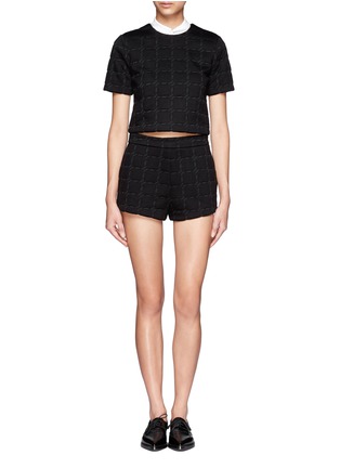 Figure View - Click To Enlarge - T BY ALEXANDER WANG - Grid jacquard bonded neoprene cropped top