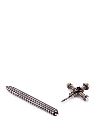 Detail View - Click To Enlarge - LYDIA COURTEILLE - Diamond pearl 18k white gold sword drop earrings