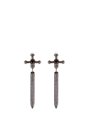 Main View - Click To Enlarge - LYDIA COURTEILLE - Diamond pearl 18k white gold sword drop earrings