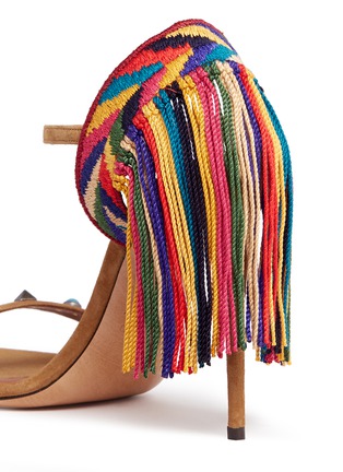Detail View - Click To Enlarge - VALENTINO GARAVANI - 'Rockstud Rolling' embroidered fringe suede sandals