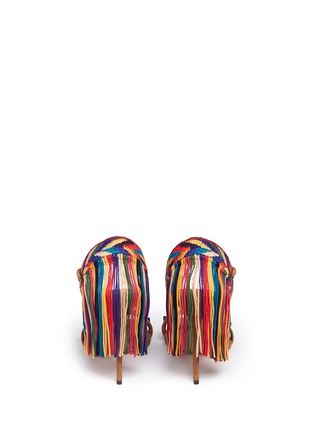 Back View - Click To Enlarge - VALENTINO GARAVANI - 'Rockstud Rolling' embroidered fringe suede sandals