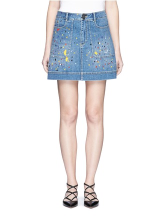 Main View - Click To Enlarge - ALICE & OLIVIA - 'Coletta' paint splatter denim mini skirt