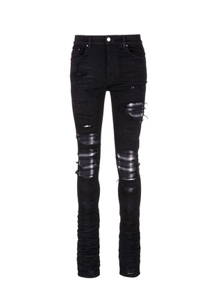 Main View - Click To Enlarge - AMIRI - 'PPX1' slim fit plaid patch distressed jeans