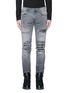 Detail View - Click To Enlarge - AMIRI - Pleat leather repair slim fit jeans