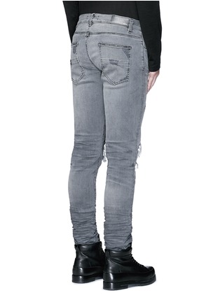 Back View - Click To Enlarge - AMIRI - Pleat leather repair slim fit jeans
