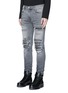 Front View - Click To Enlarge - AMIRI - Pleat leather repair slim fit jeans