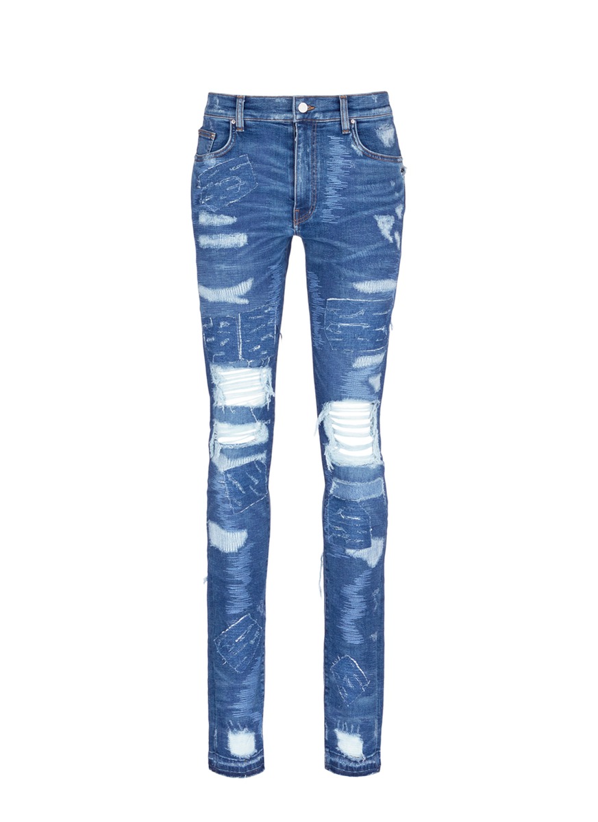 AMIRI MX0补丁破洞修身牛仔裤