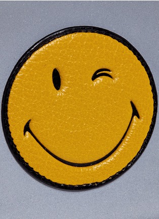 Detail View - Click To Enlarge - ANYA HINDMARCH - 'Wink' small leather smiley reflective nylon zip pouch