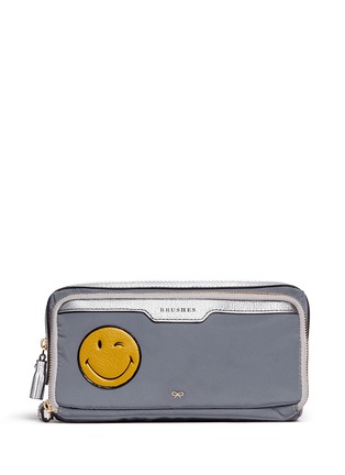 Main View - Click To Enlarge - ANYA HINDMARCH - 'Wink' small leather smiley reflective nylon zip pouch