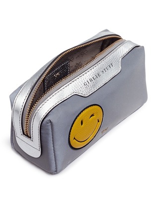 Detail View - Click To Enlarge - ANYA HINDMARCH - 'Wink Girlie Stuff' leather smiley reflective nylon pouch