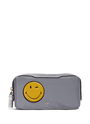 Main View - Click To Enlarge - ANYA HINDMARCH - 'Wink Girlie Stuff' leather smiley reflective nylon pouch