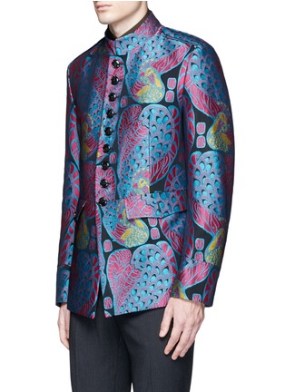 Detail View - Click To Enlarge - DRIES VAN NOTEN - Reversibile peacock jacquard embroidered badge jacket