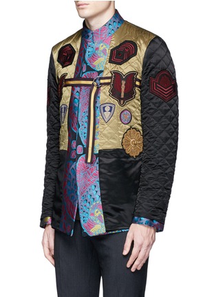 Front View - Click To Enlarge - DRIES VAN NOTEN - Reversibile peacock jacquard embroidered badge jacket