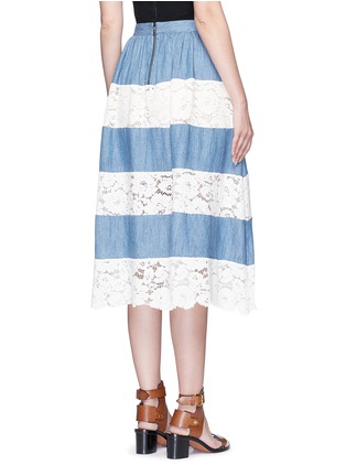 Back View - Click To Enlarge - ALICE & OLIVIA - 'Romy' lace insert denim flare skirt