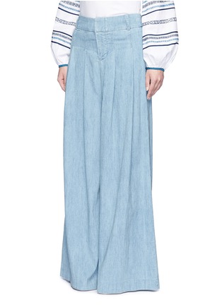 Front View - Click To Enlarge - ALICE & OLIVIA - 'Scarlet' chambray pleat wide leg flare pants